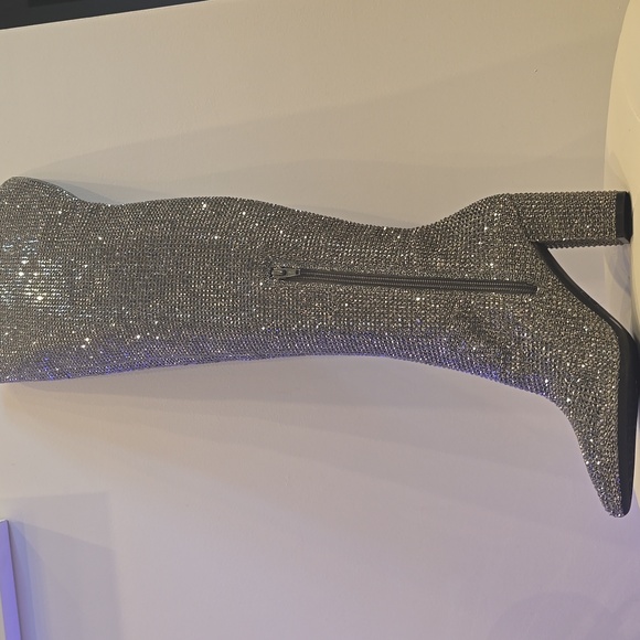 Gianni Bini RHINESTONE Crystal Over Knee High Heel Boots NEW Queen Bee Silver - Picture 9 of 9